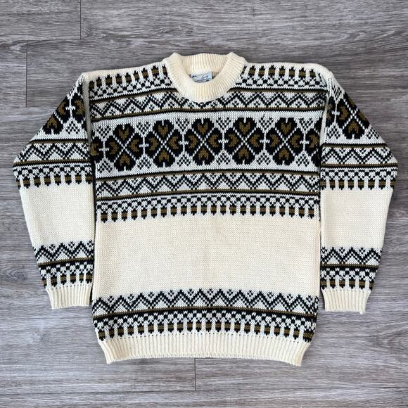 Vintage Gann Sports 100% Wool Fair Isle Print Sweater Made In Norway (Sz M) - Picture 3 of 9